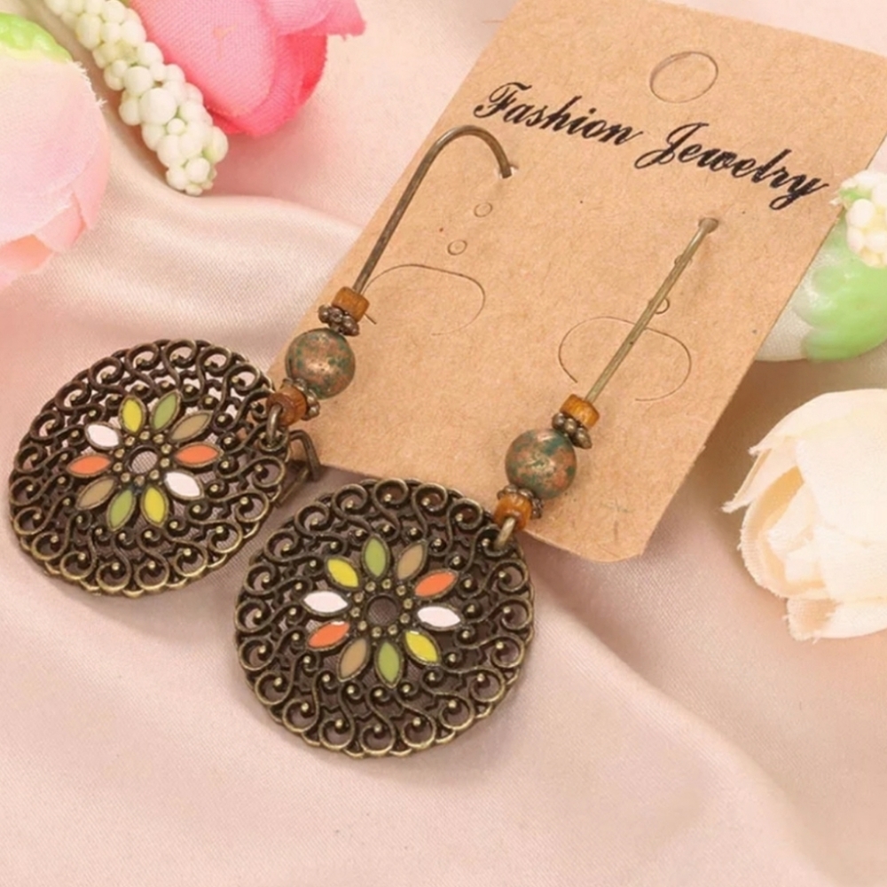 Medallion Pastel Spiral Multicolored Earrings - Picture 4 of 4
